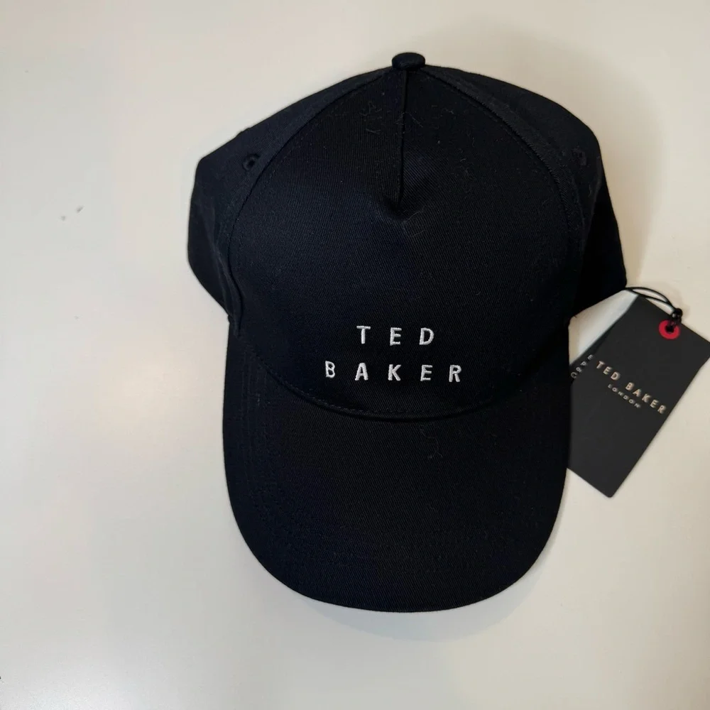 Ted Baker London Baseball Cap Black Cotton Hat Adult S/M Leather Strap